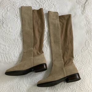 Lucky Brand Calypso Tall Boots Women 8M Suede Leather Beige Minimalist Old Money